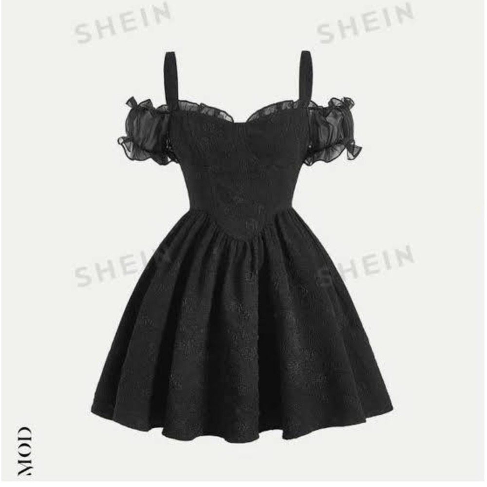 Shein Mod Black Dark Cottagecore Mini Dress Size M Whimsigoth Goth Witchy
